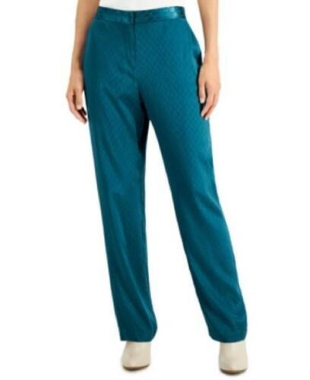 Alfani Womens Jacquard-Print Pants, Teal, 12