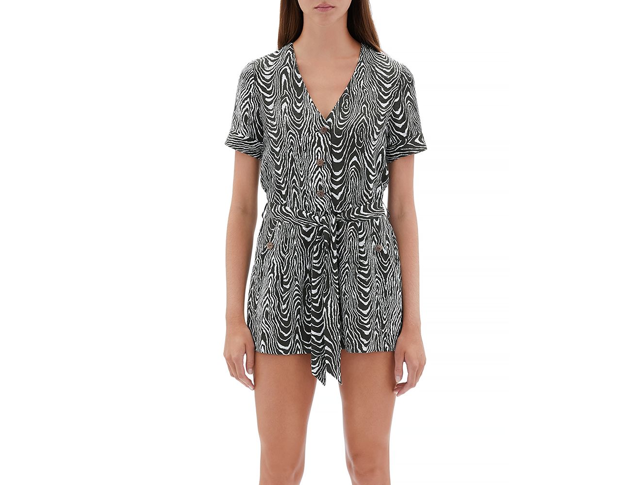 Jonathan Simkhai Issa Abstract Print Romper, Olive/White, Medium