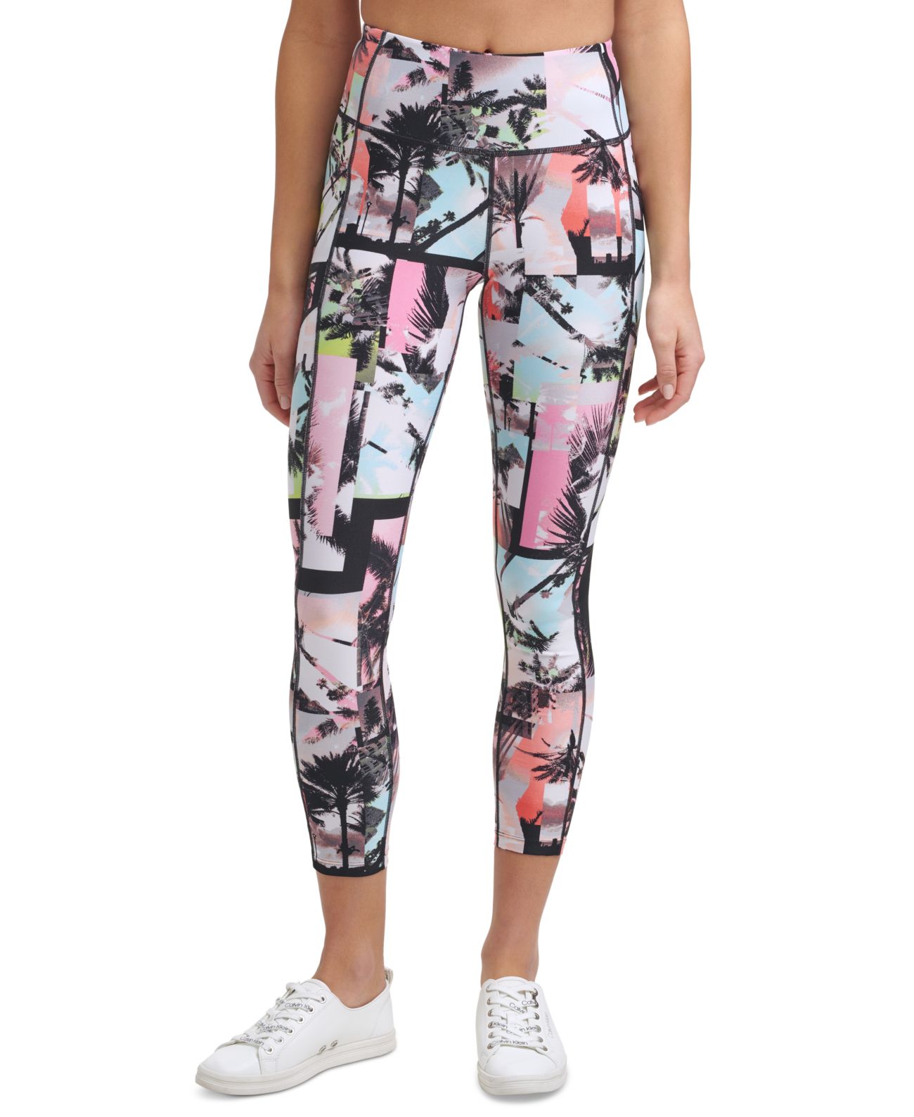 Calvin Klein Women’s Tropical Print High-Waist 7/8 Leggings, Light Red, Small