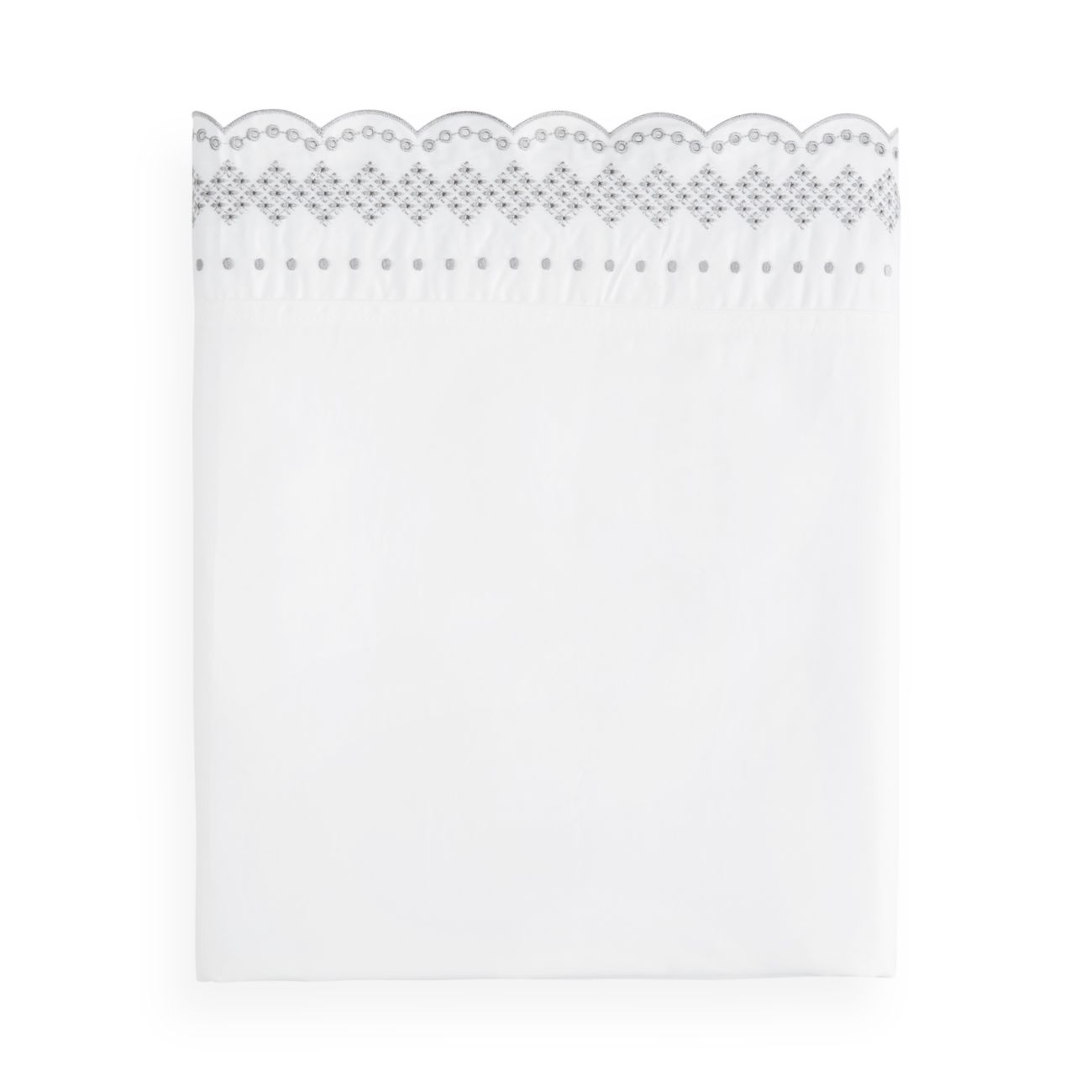 Sky Scalloped Embroidered Flat Sheet, Full, White