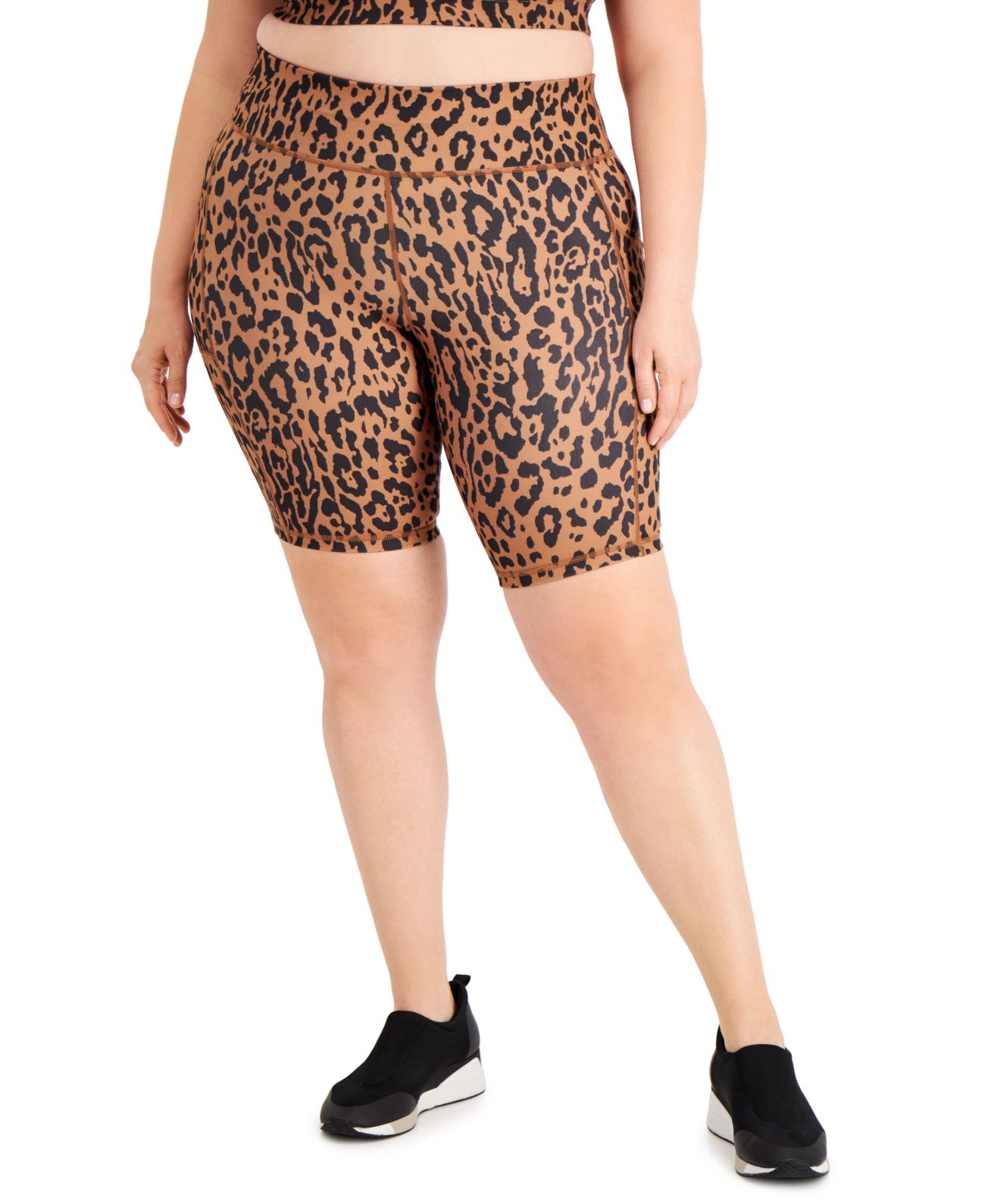 Id Ideology Plus Size Printed Bike Shorts, Brown, 1X