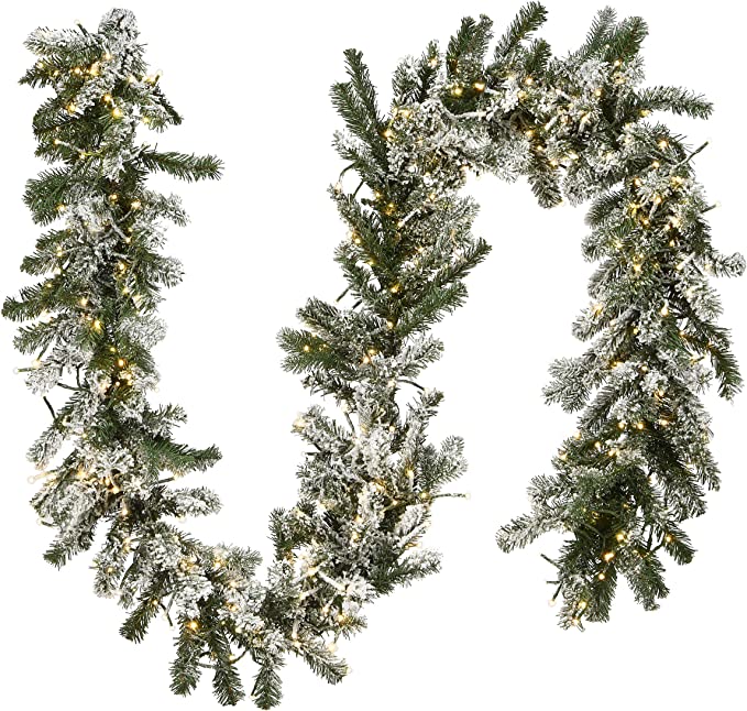 National Tree Company Pre-Lit Artificial Christmas Garland, Green, Snowy Gree...