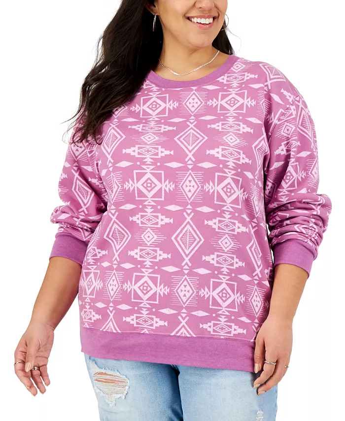Mighty Fine Trendy Plus Size Printed Sweatshirt, Pink, 1X