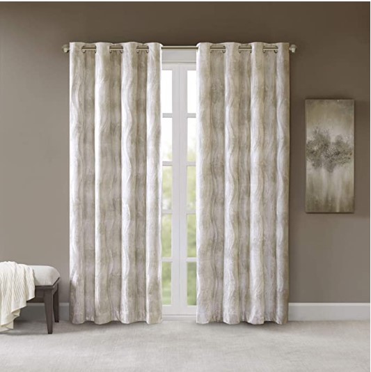 Sunsmart Victorio Ivory Printed Jacquard Total Blackout Single Curtain Panel