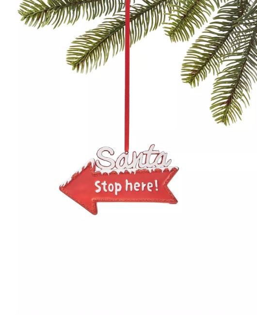 Holiday Lane Christmas Cheer Santa Stop Here with Red Arrow Ornament