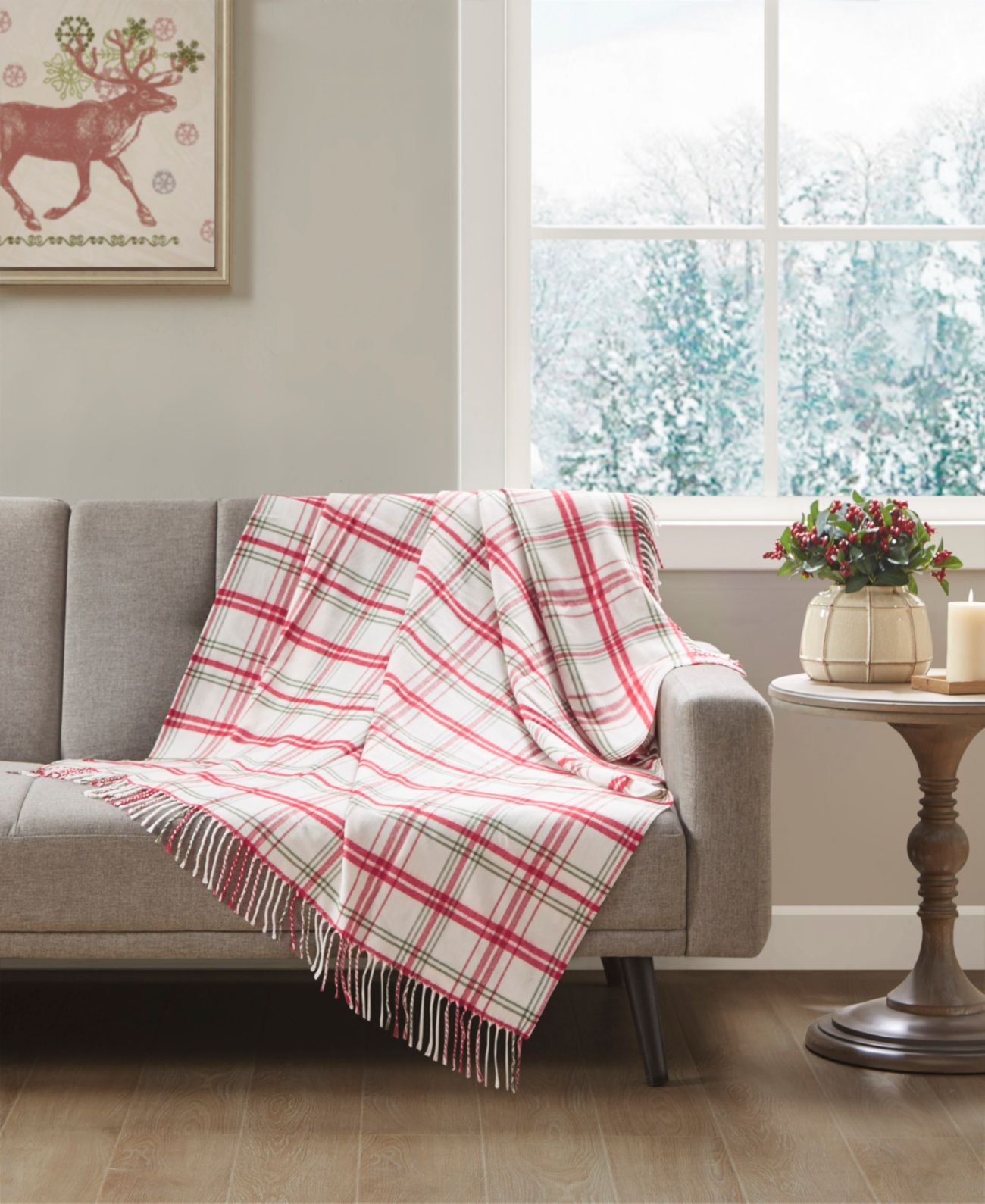 Jla Home Holiday Plaid Throw, 50″ x 60″, White/Red