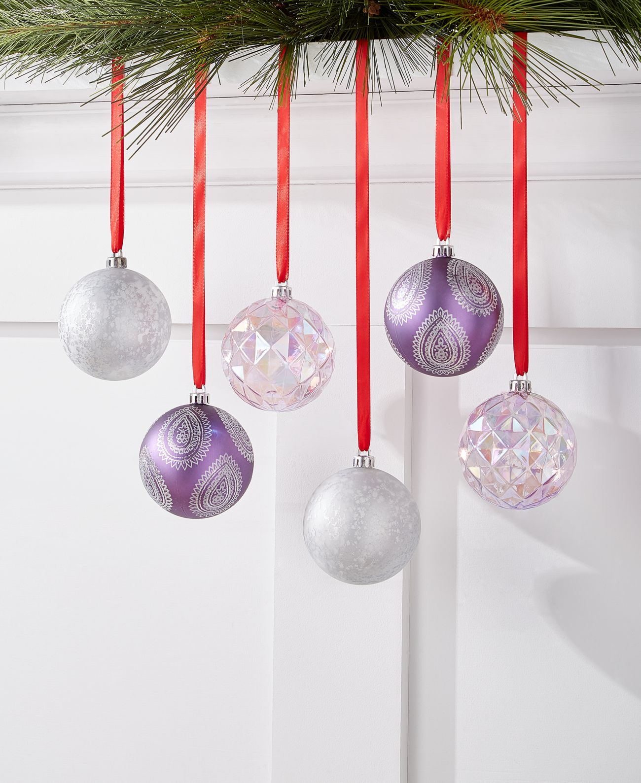 Holiday Lane Royal Holiday Set of 6 Shatterproof Silver-Tone Purple Ball Orna...