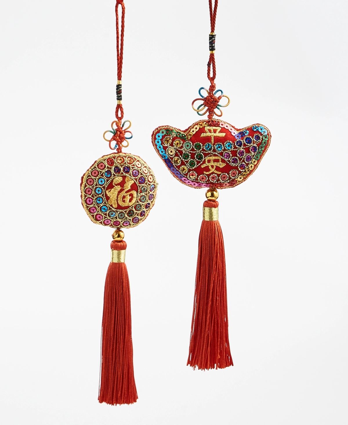 Holiday Lane Lunar New Year Double-Sided Ornaments with Tassels, Set of 2, Red