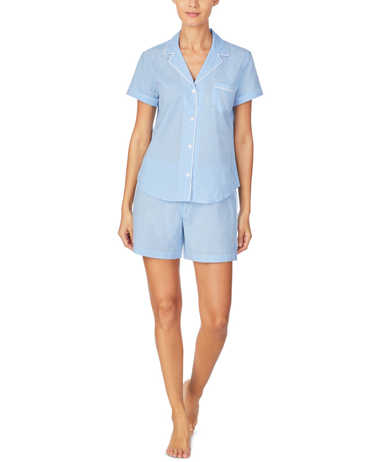 Lauren Ralph Lauren Grosgrain-Ribbon Trim Boxer Shorts Pajamas Sets