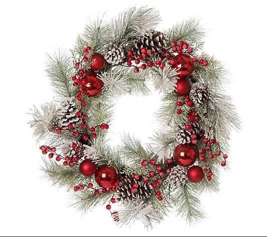 Glitzhome Flocked Pinecone Ornament Wreath