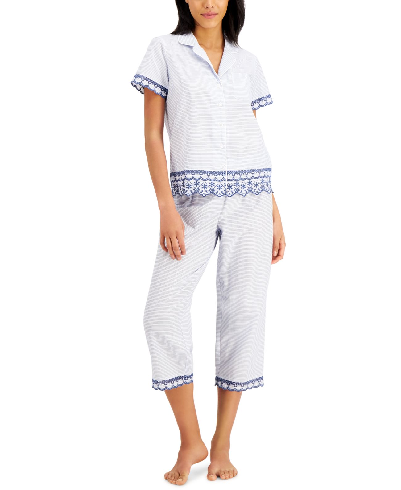 Charter Club Notched Collar Top & Capris Pajama Sets