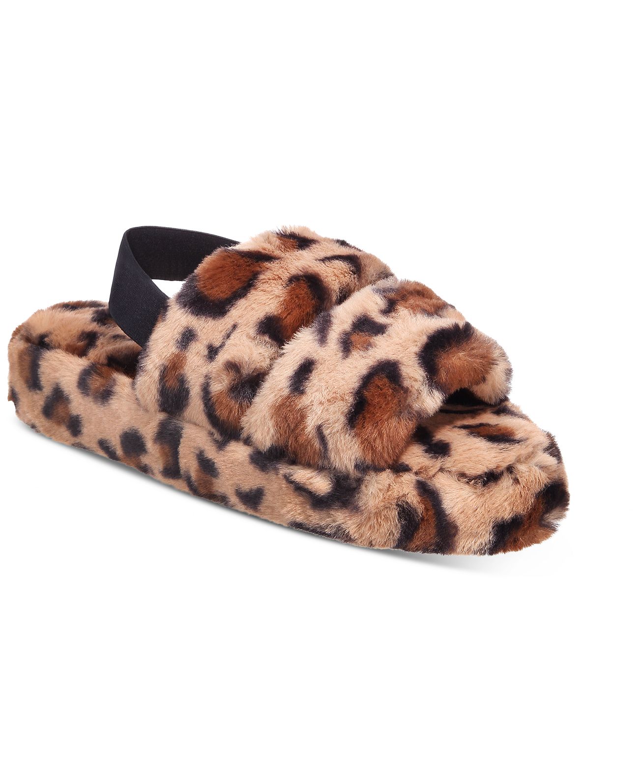 Jenni Womens Plush Faux Fur Slide  Leopard, Large
