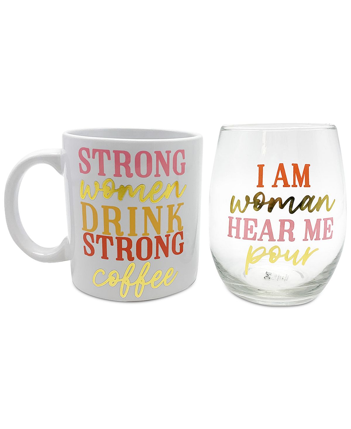 Tmd Holdings Strong Women/Hear Me Pour Mug & Stemless Wine Glass Gift Set, Rose