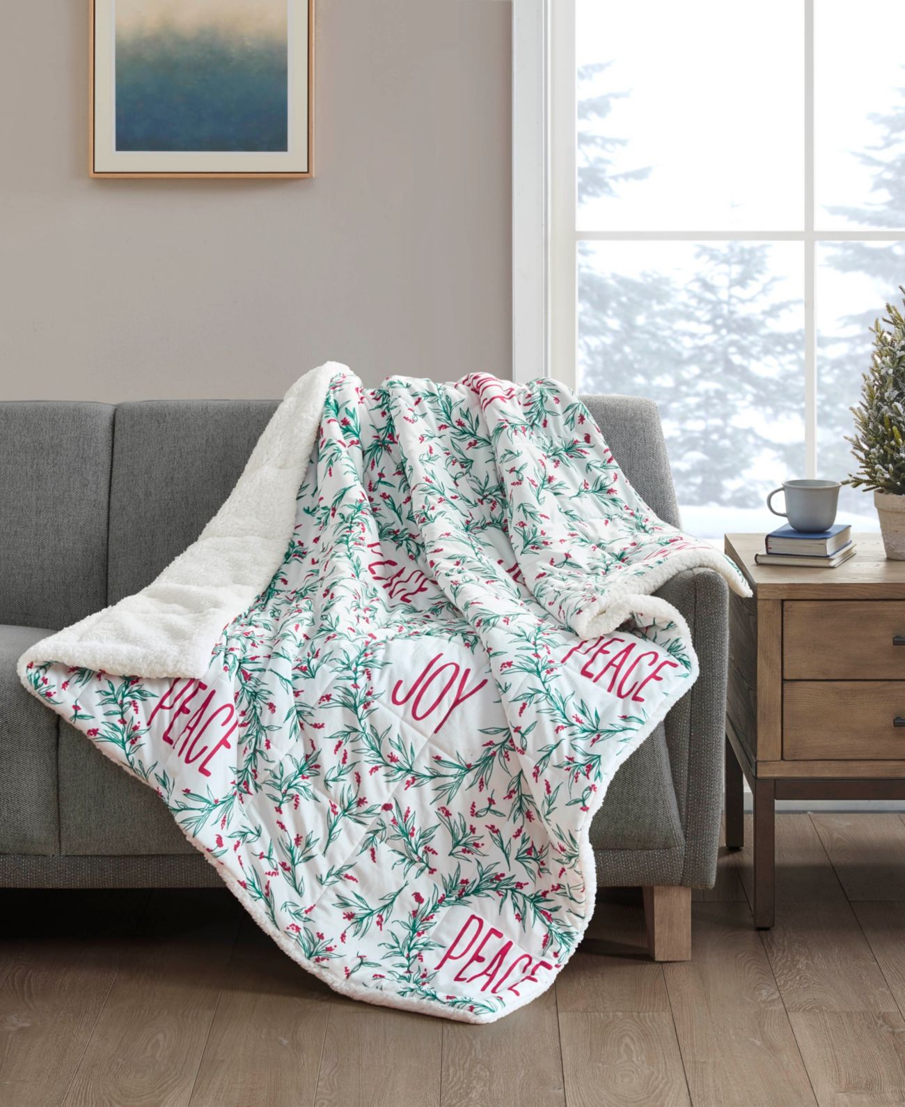 Premier Comfort Holiday Printed Velvet to Sherpa Throws
