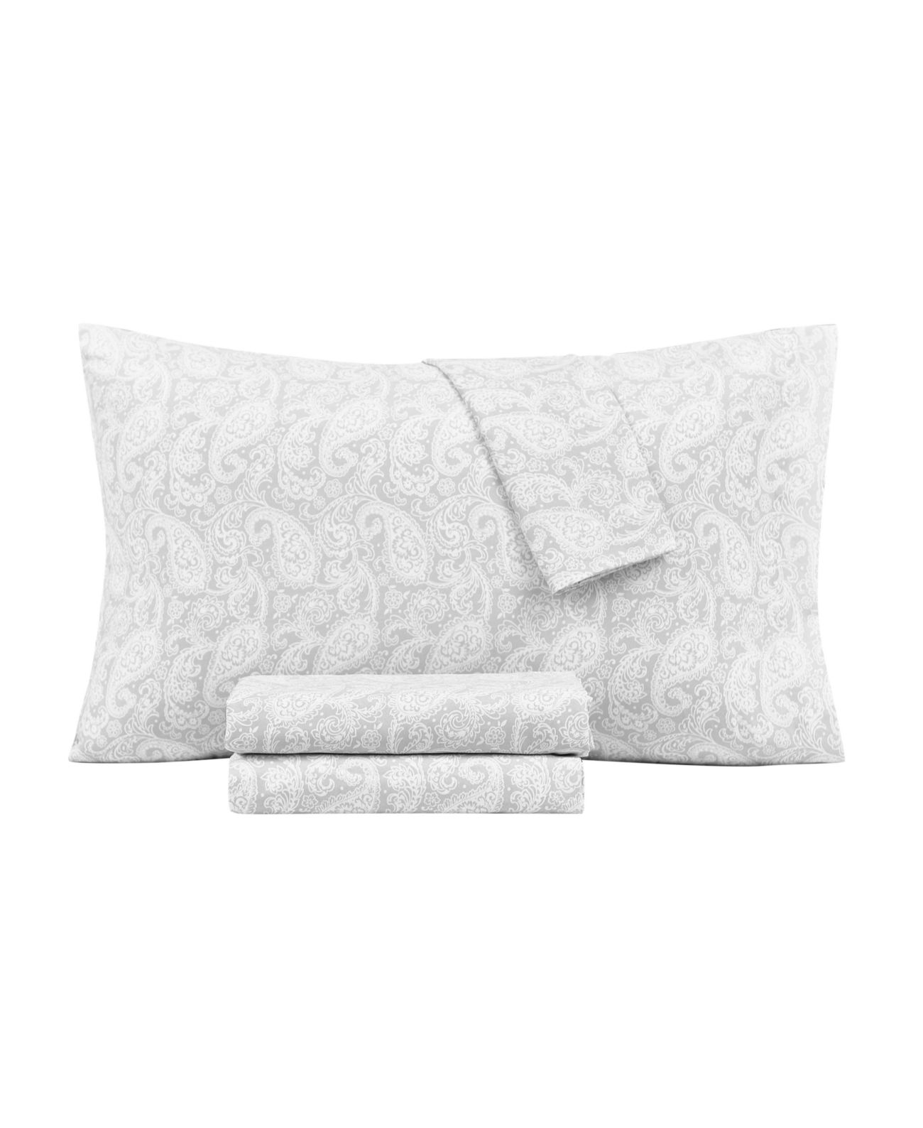 Sanders Washed Printed Microfiber 4 Pc. Sheet Set,Grey Queen