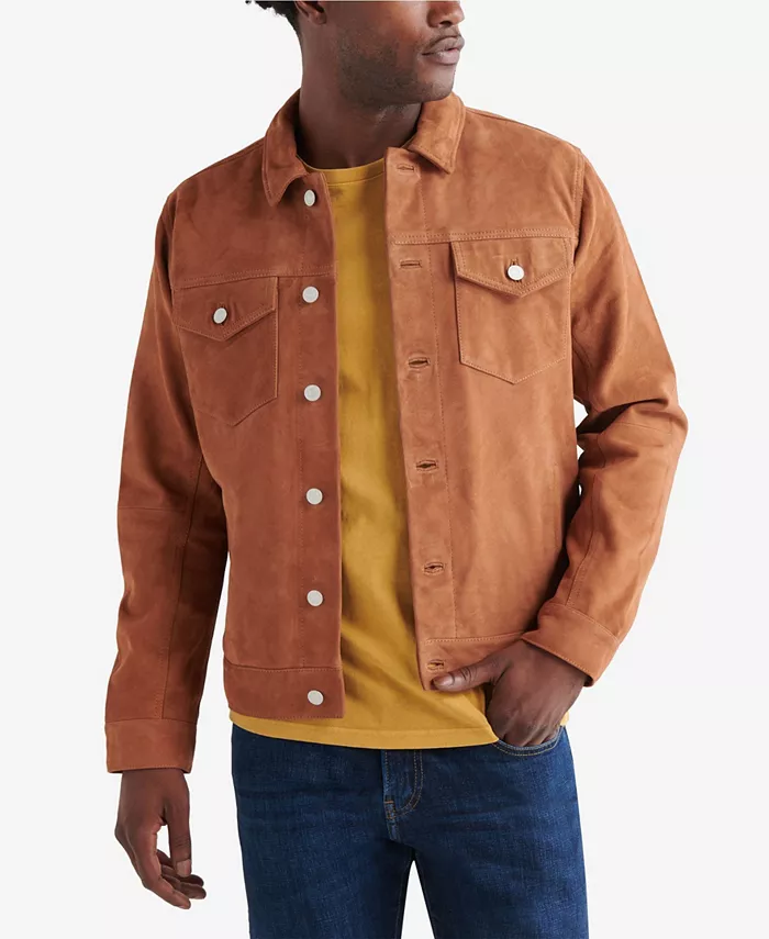 Lucky Brand Men’s Suede Trucker Jacket, XX-Large, Tan