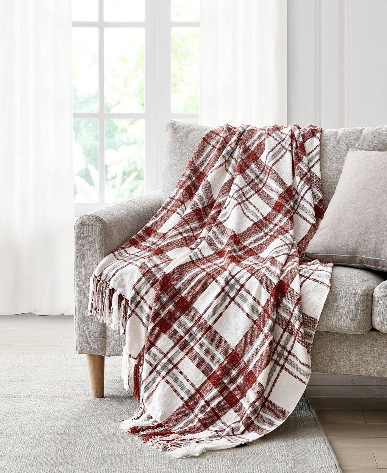 Lacourte Rania Grey Plaid Throw Grey Throw, 50″ x 60″