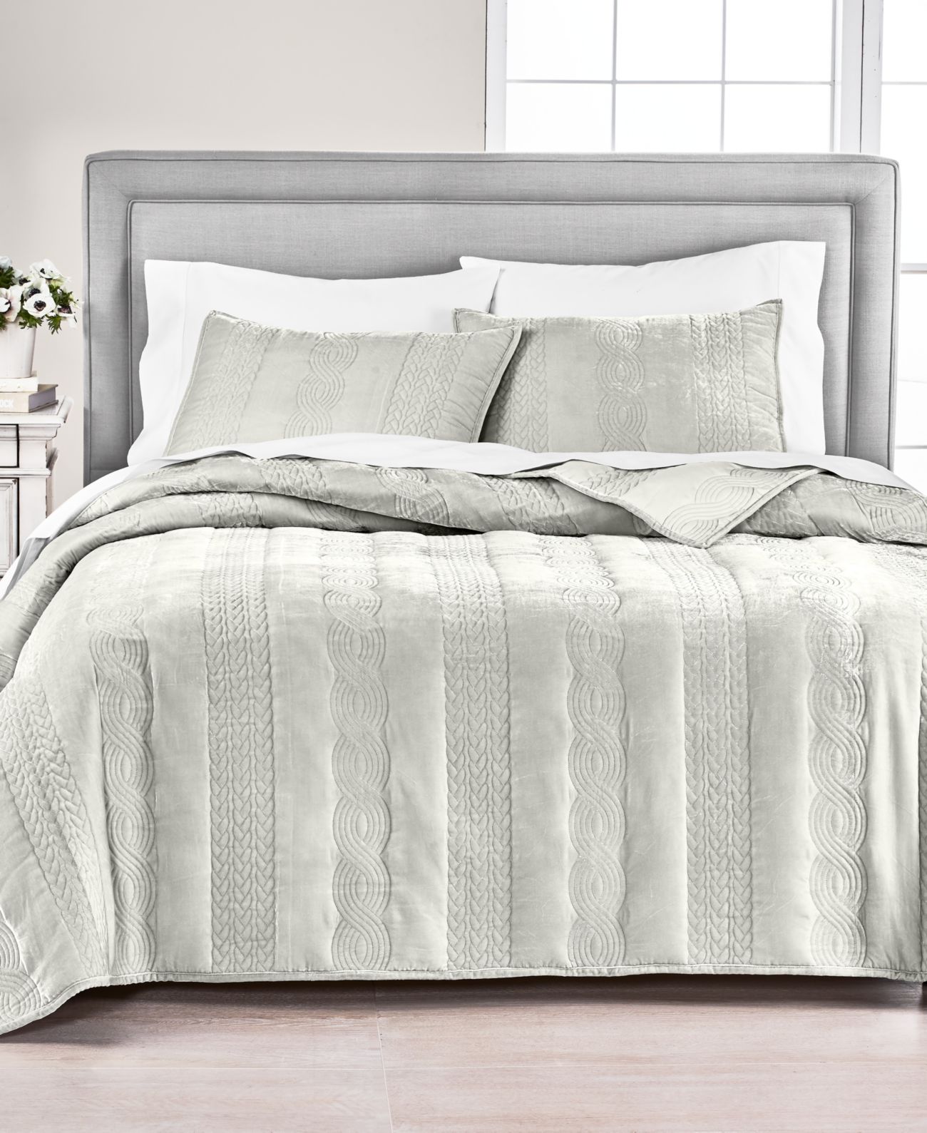 Martha Stewart Collection Cable Knit Velvet Quilt, Twin, Gray