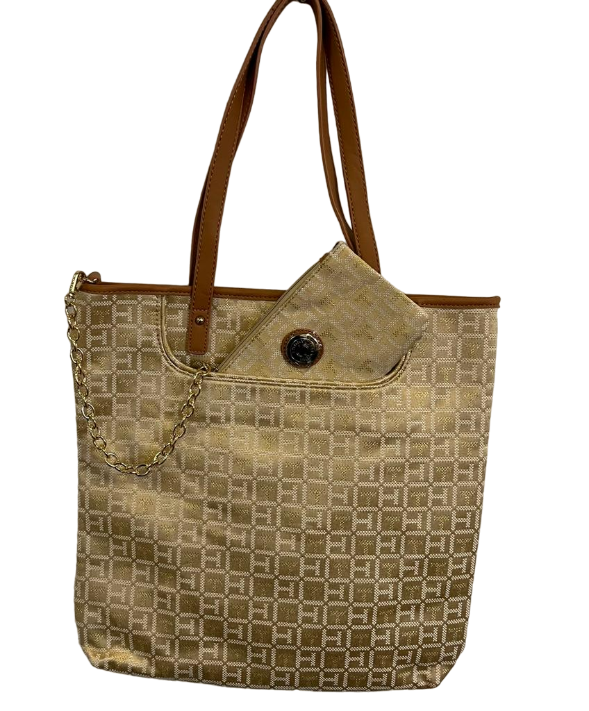 Tommy Hilfiger TH Logo Ns Tote & Wallet,  Beige/Gold