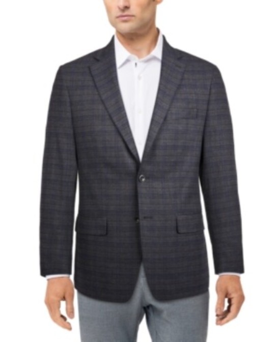 Michael Kors Mens Kelson Plaid Modern Fit Two-Button Blazer, 48 Long