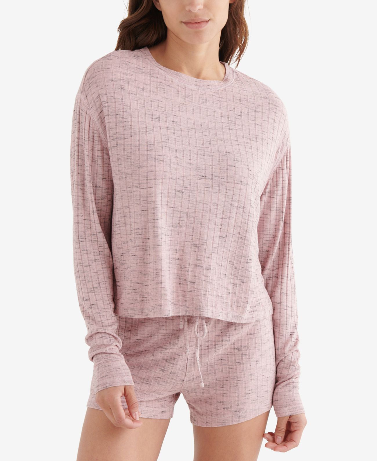 Lucky Brand Womens Hacci Ribbed Long Sleeve Top, Light Pink, S