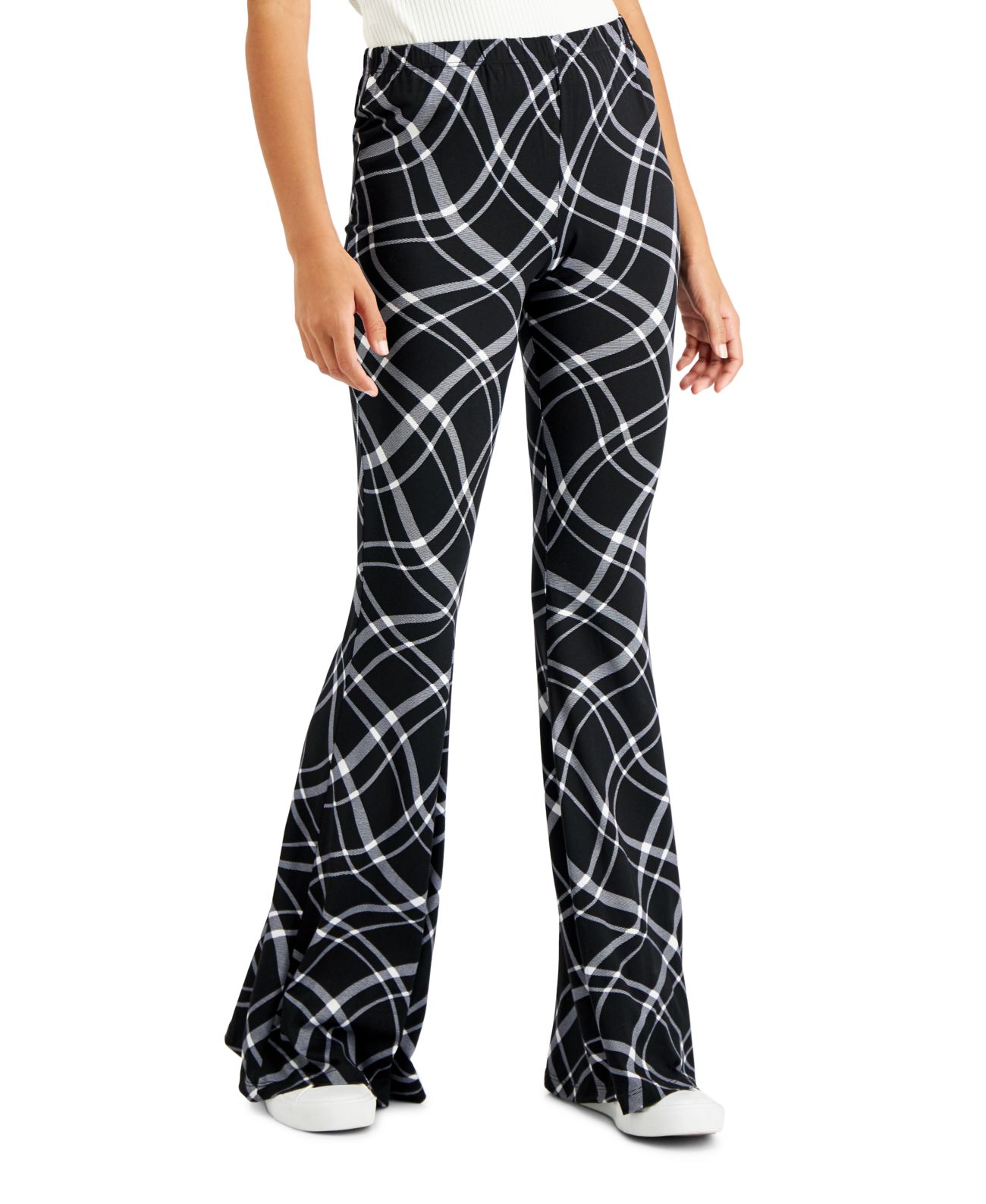 Just Polly Juniors’ Printed Flare-Leg Pants, Black/M