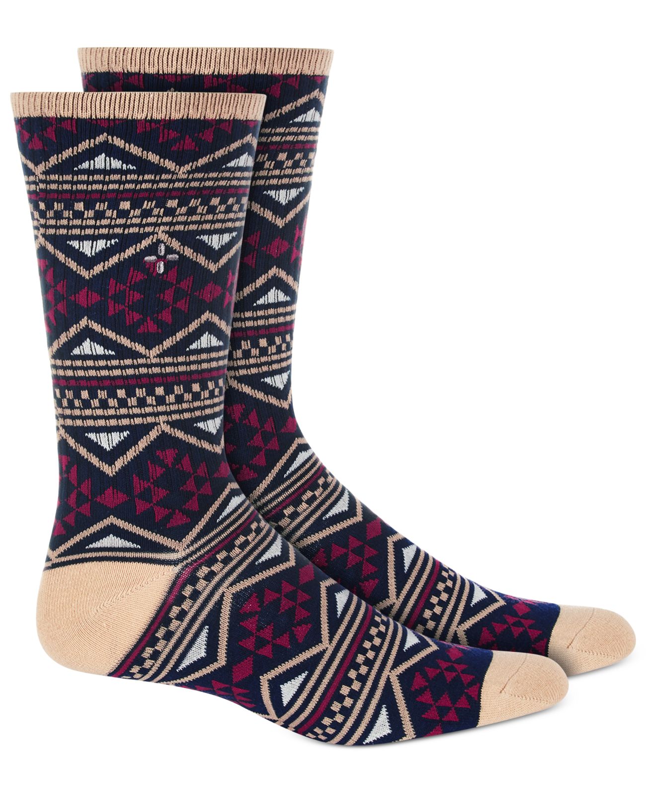 Sun + Stone Mens Printed Novelty Crew Socks, Navy, Shoe size 7-12