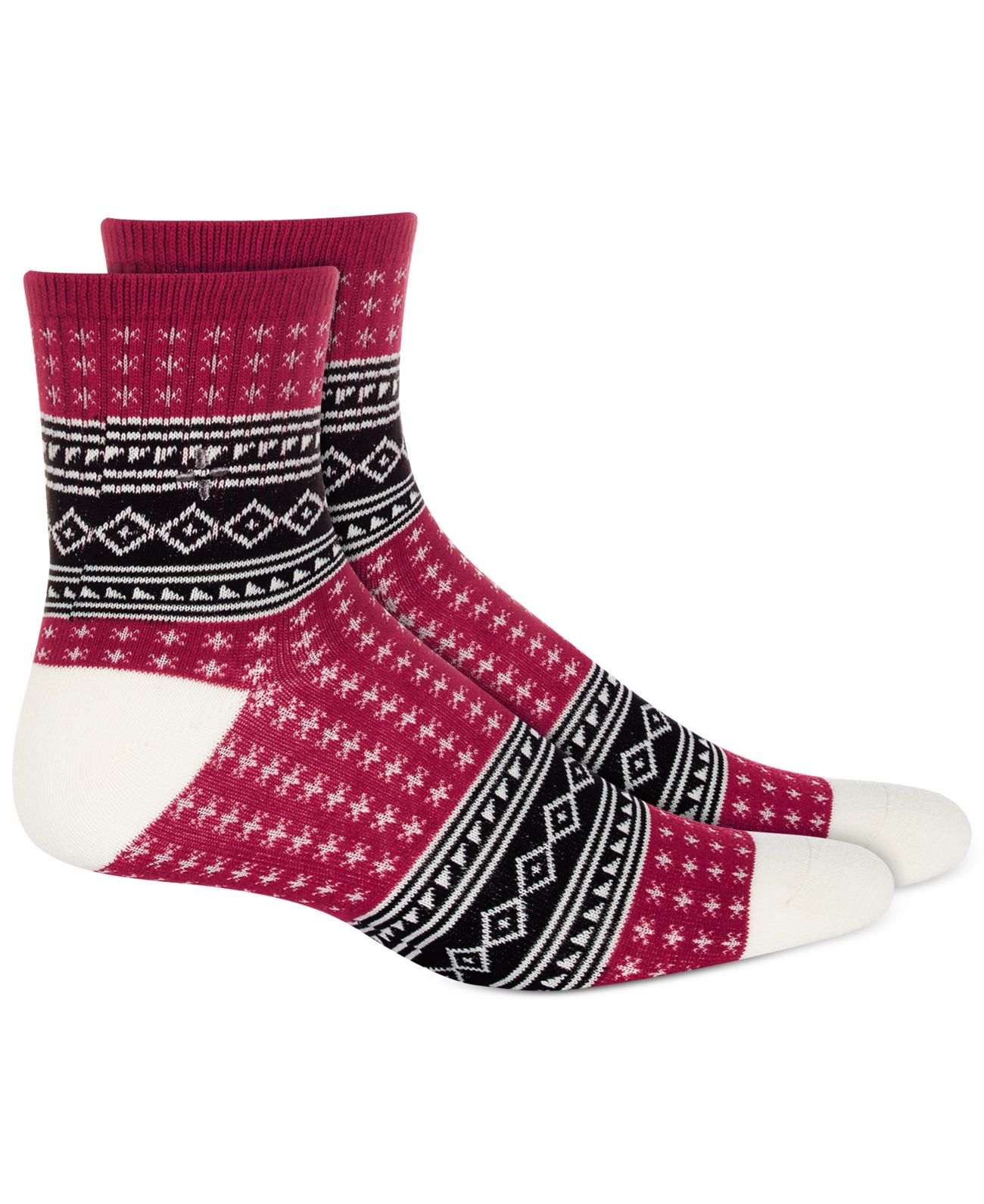 Sun + Stone Mens Aztec Print Holiday Quarter Socks, Red
