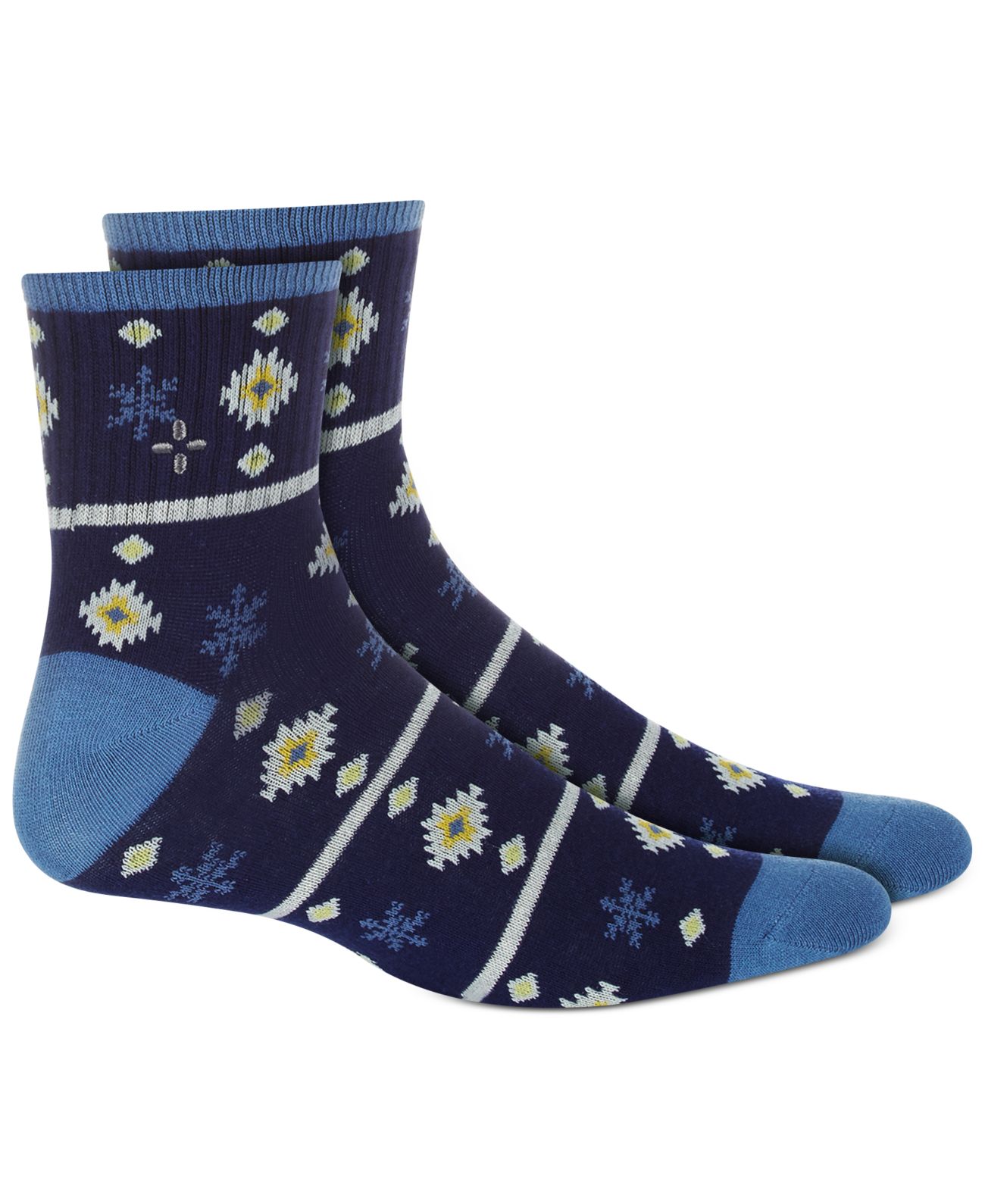 Sun + Stone Mens Printed Holiday Quarter Socks, Navy