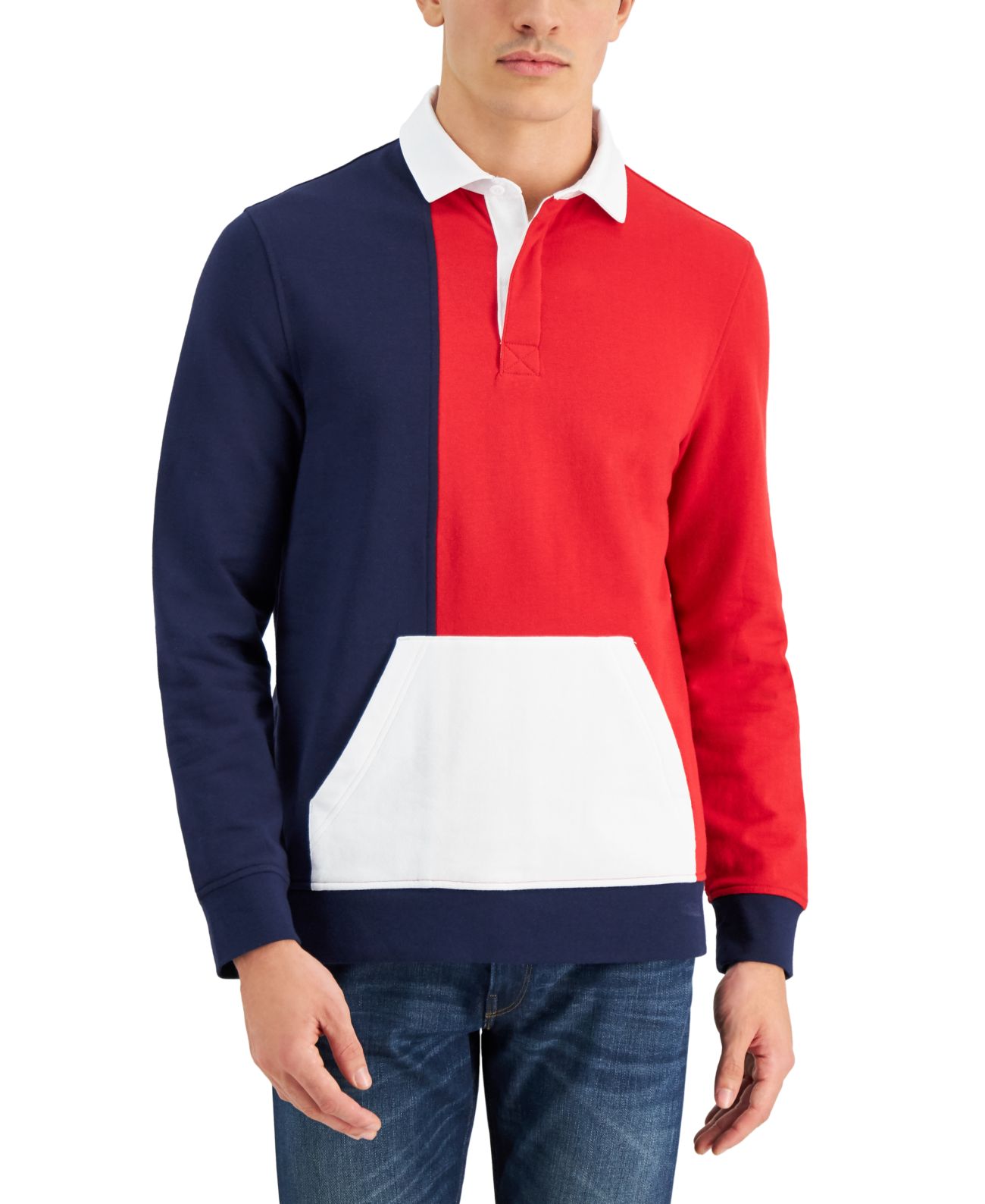 Club Room Men’s Colorblocked Rugby Shirt, Red, S