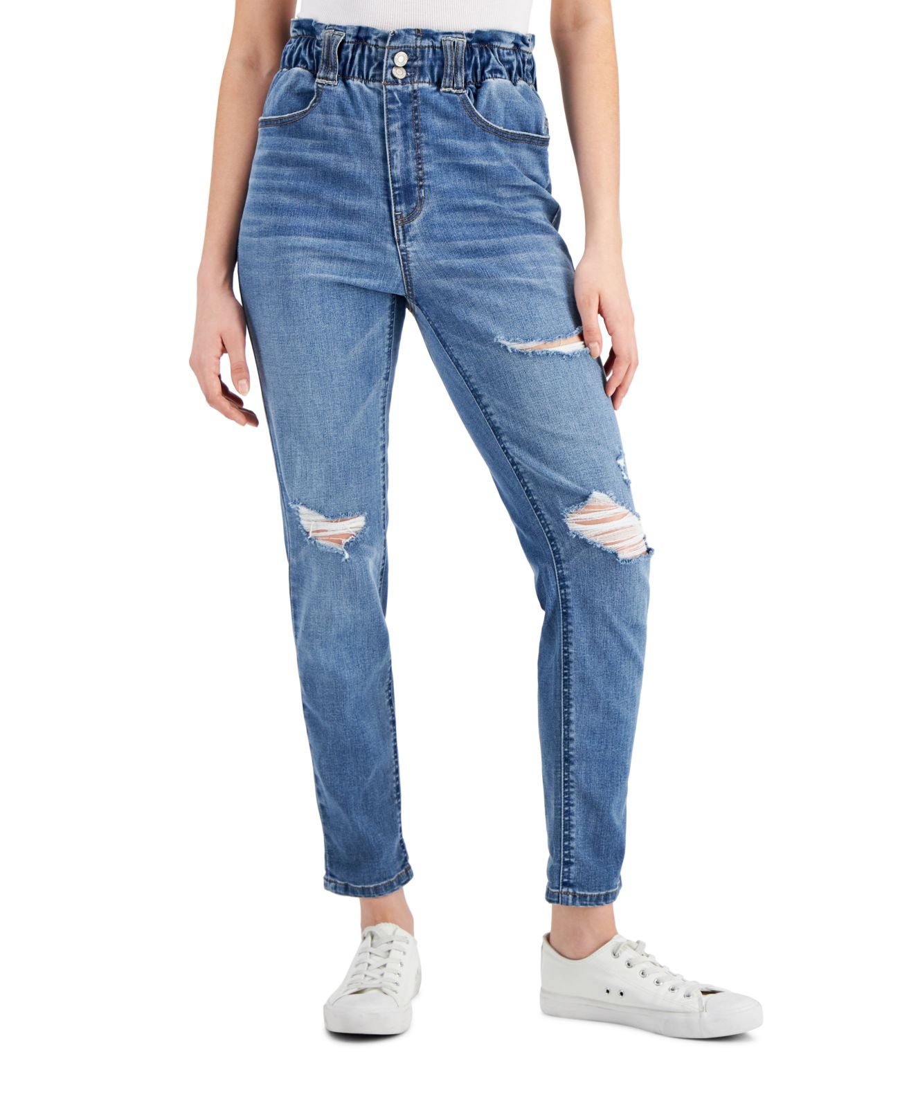 Vanilla Star Juniors Princeton Super High Rise Mom Jeans, 7, Blue