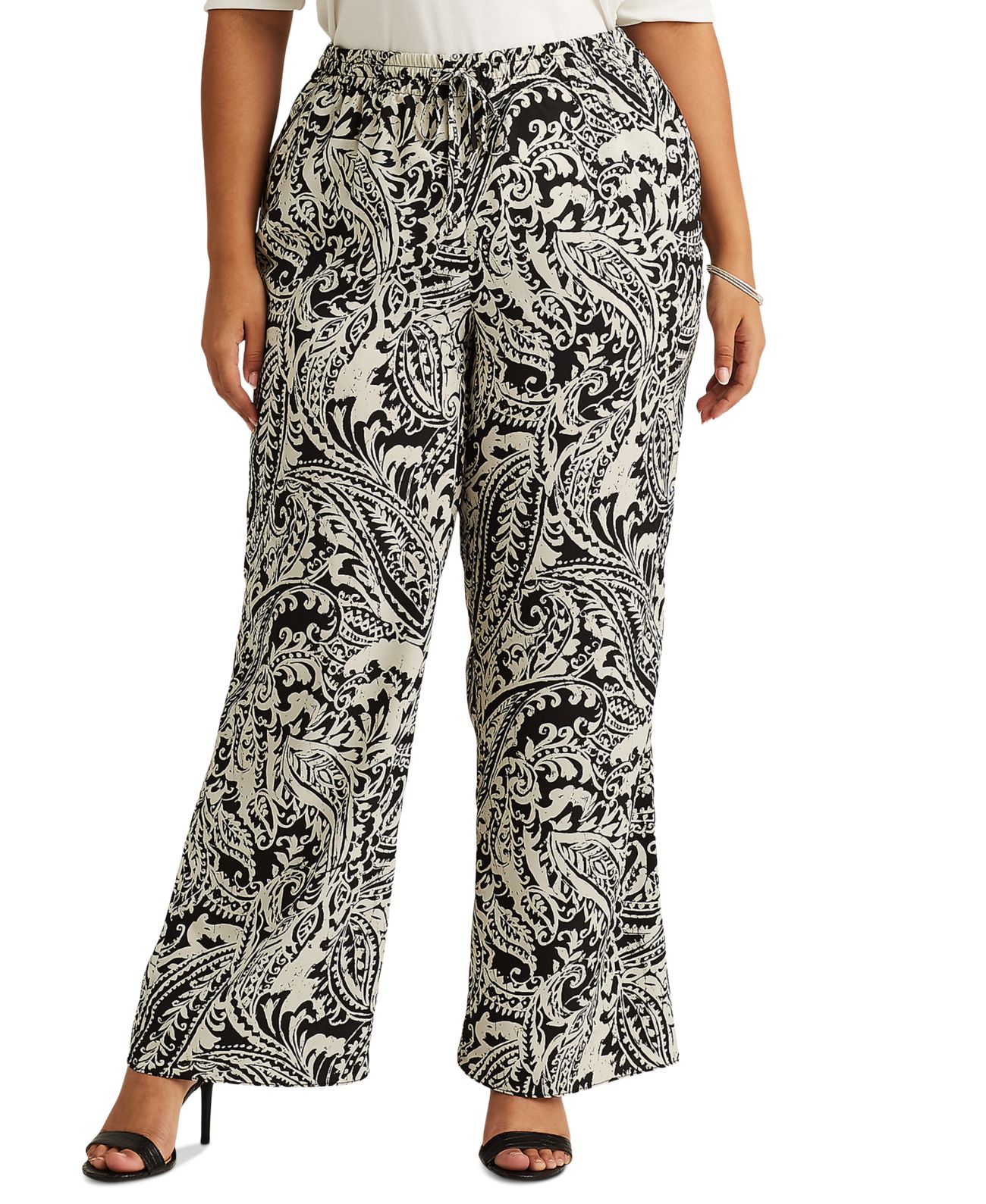 Lauren Ralph Lauren Plus-Size Paisley-Print Crepe Polo Black/Cream, 3X Plus