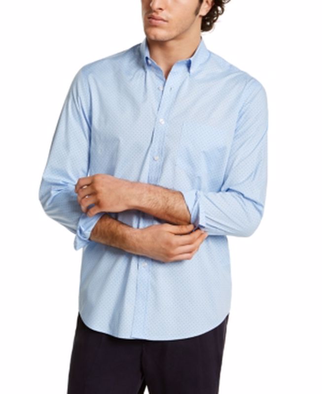 Club Room Men’s Barry Dot-Print Long-Sleeve Shirt, Pale Ink Blue, Medium