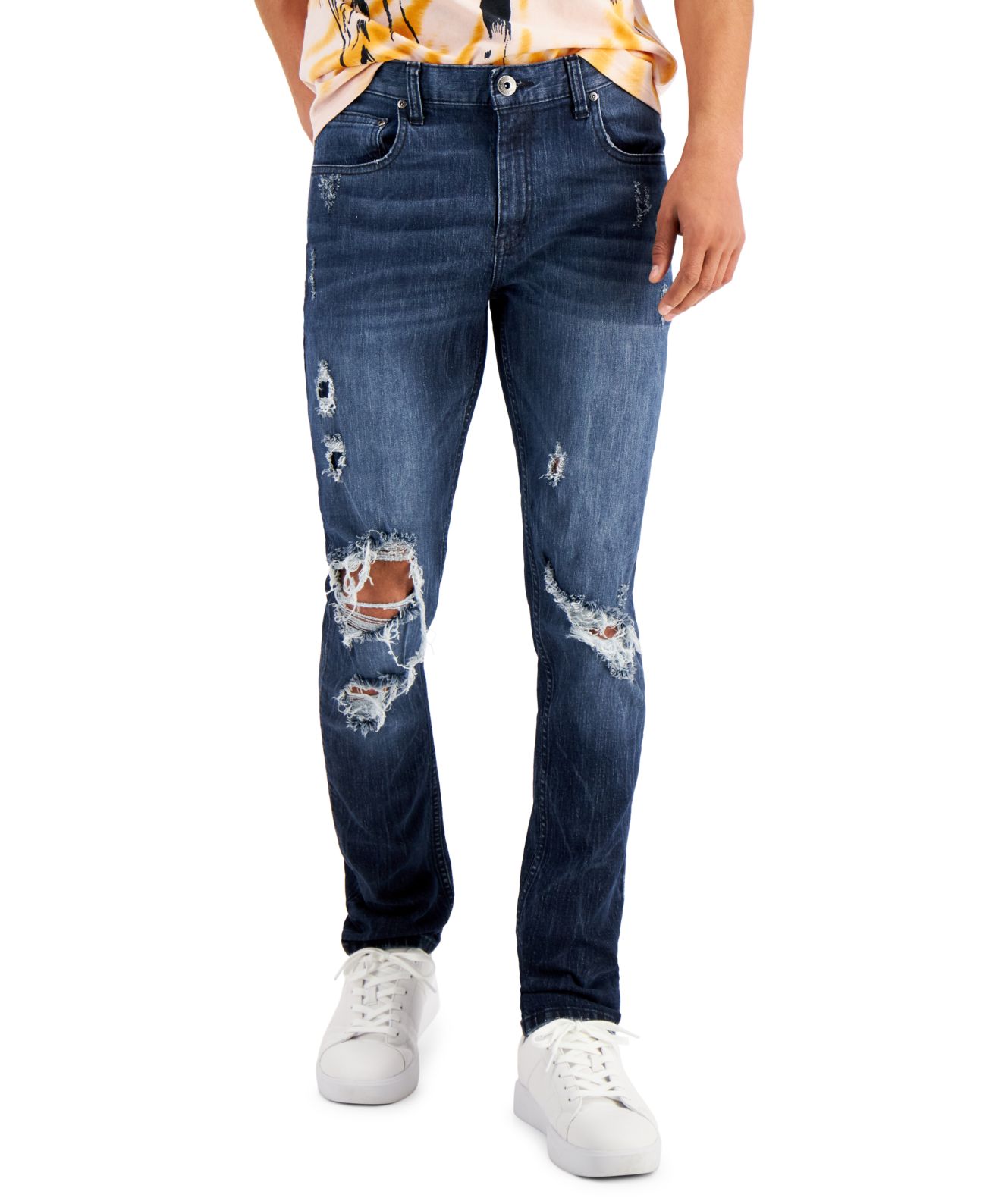 Inc International Concepts Men’s Skinny-Fit Destroyed Jeans, Navy, 36