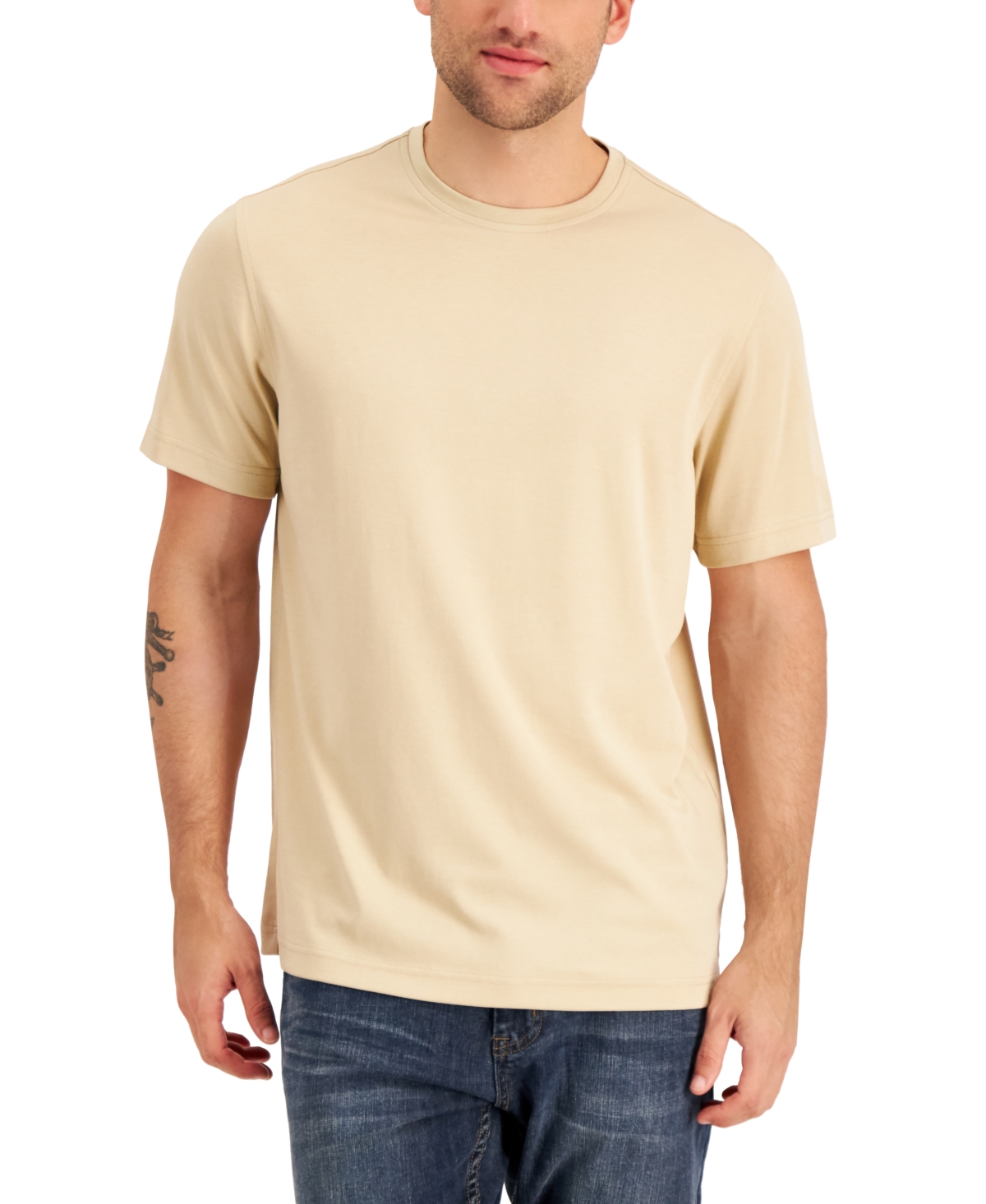 Alfani Men’s Solid Supima Blend Crewneck T-Shirt, Beige, X-Large