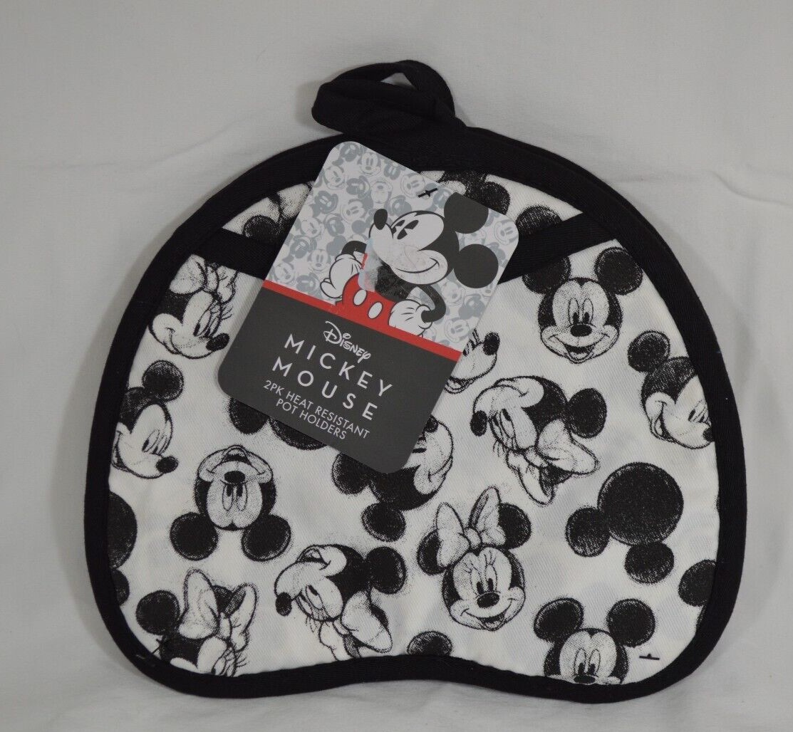 Disney Mickey Mouse 2pk Heat Resistant Pot Holders, Black/White