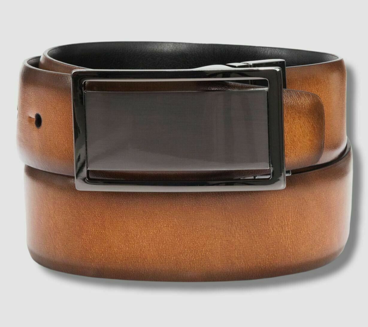 ALFANI Men’s Reversible Cut-Out Plaque Belt, Tan/Black