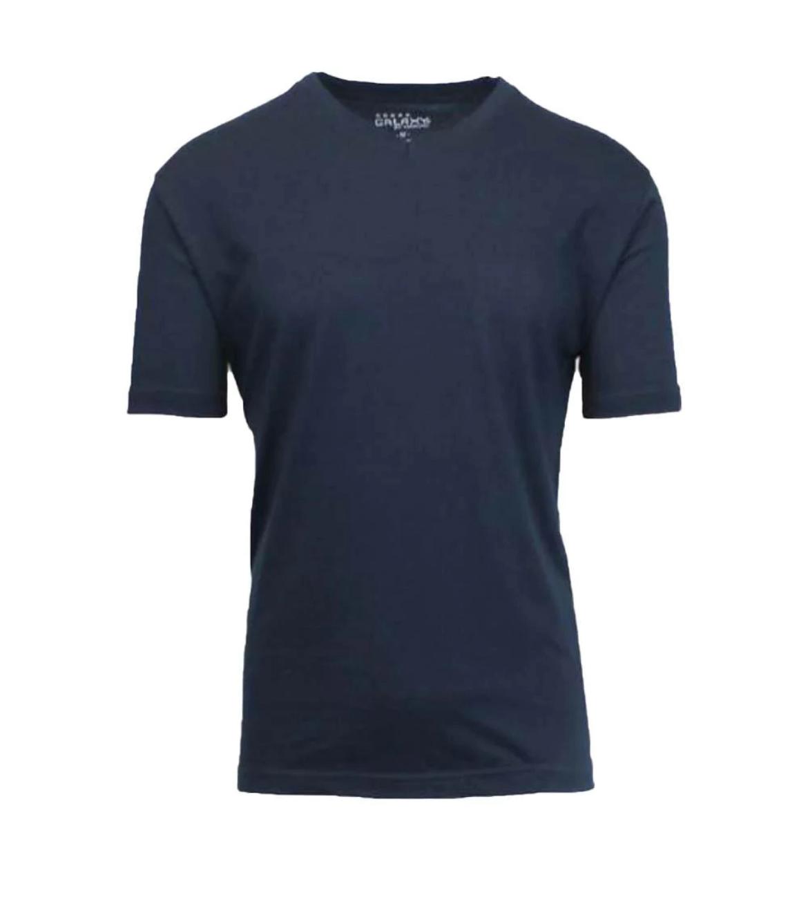 Galaxy by Harvic Mens Basic Solid Short Sleeve V-Neck Shirt, X-Large, Navy