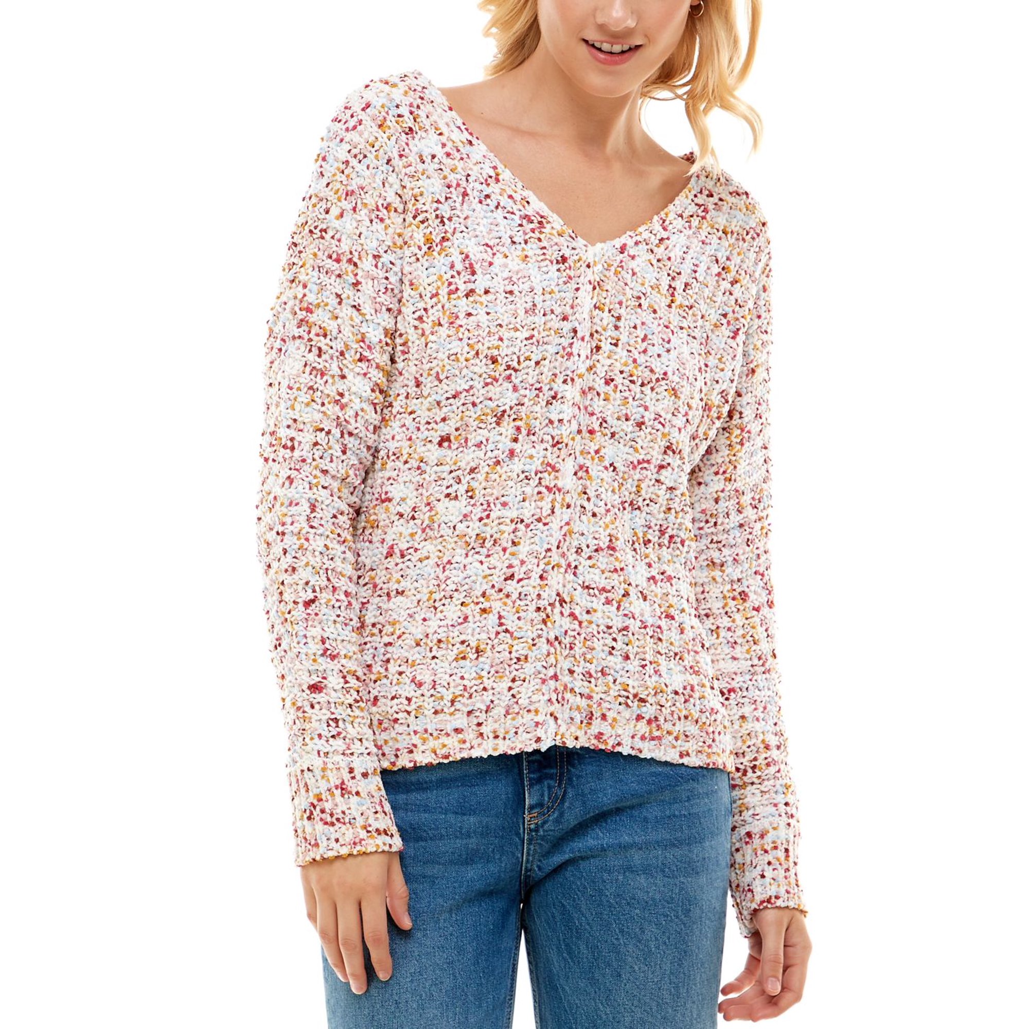 Ultra Flirt Juniors Marled Chenille V-Neck Sweater, Pink, Large