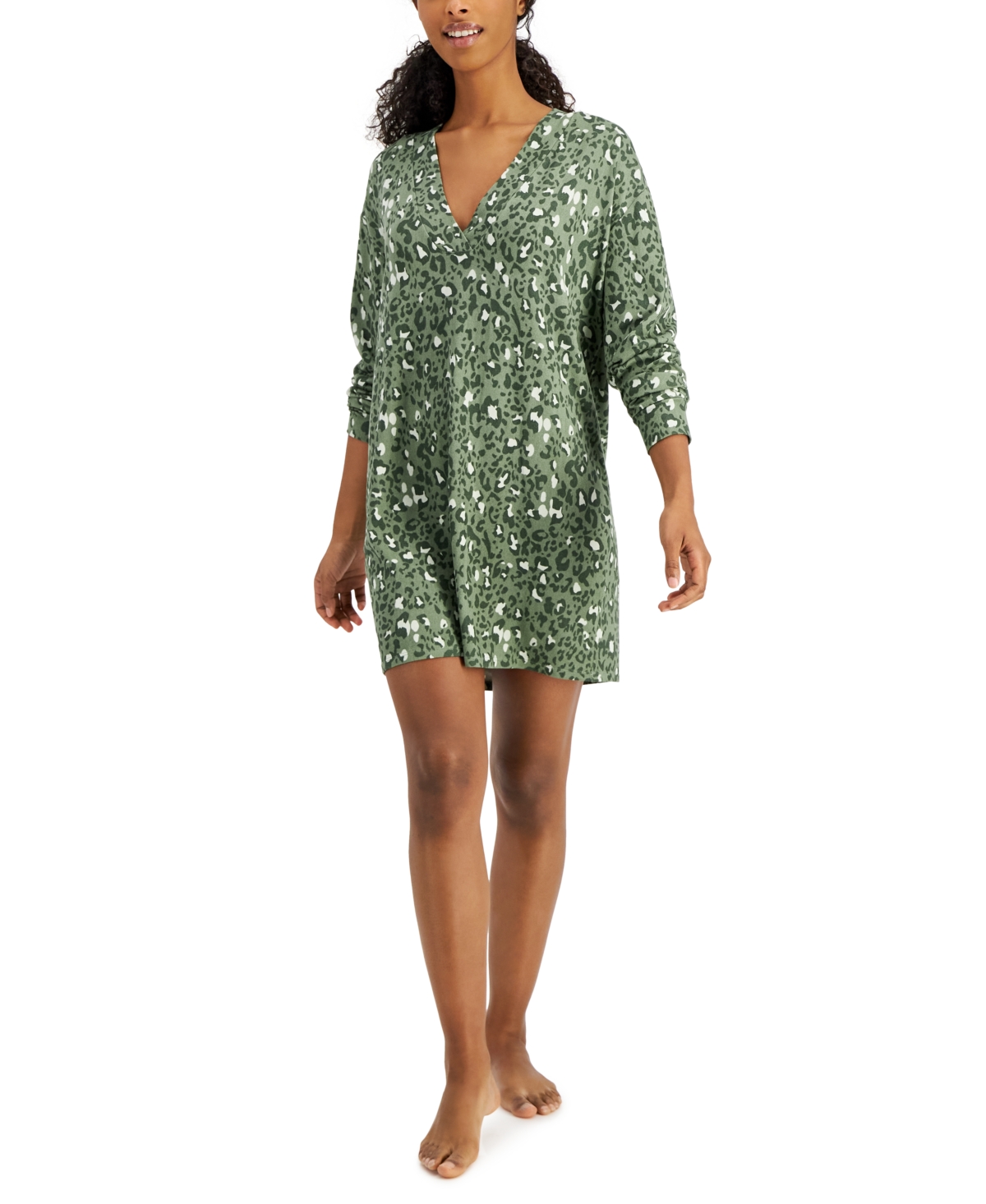 Jenni Women’s Printed Long-Sleeve Sleep Shirt, Green, Medium