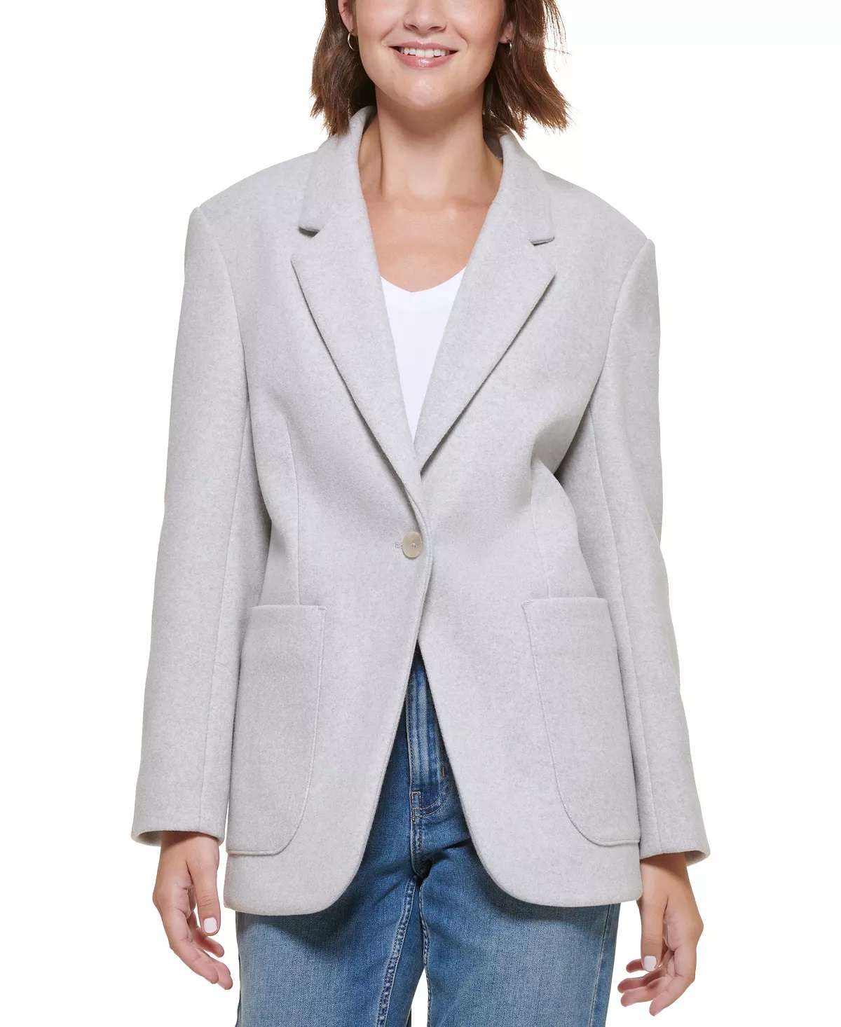 Calvin Klein Jeans Women’s Oversized Drop-Shoulder Blazer, Light Grey Melange...