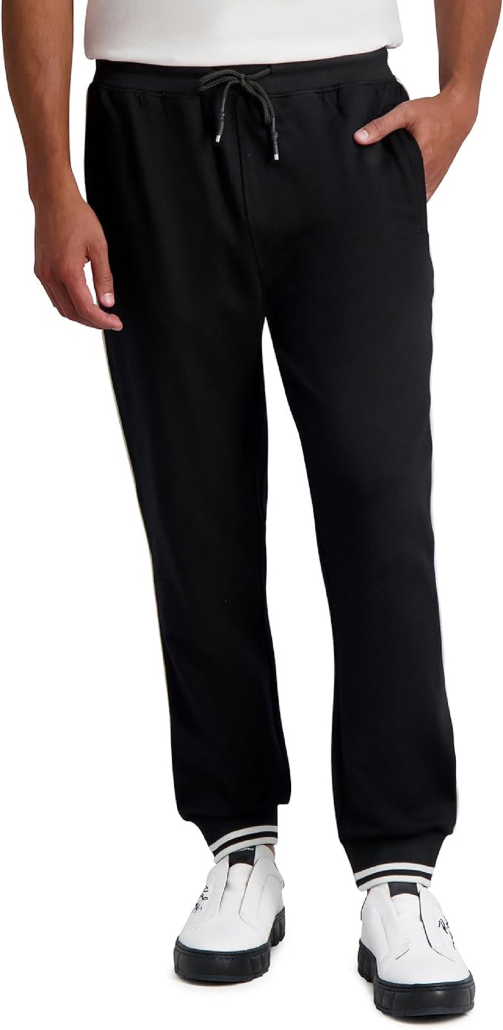 Karl Lagerfeld Paris Mens Contrast Trim Joggers, Black, XL