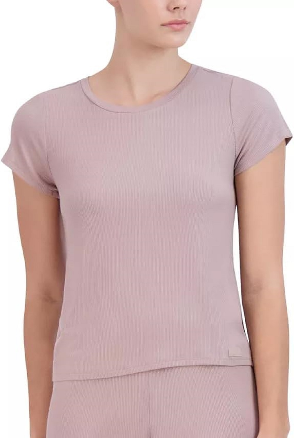 Steve Madden Women’s Ribbed Short-Sleeve Sleep Tee, Bark, XL