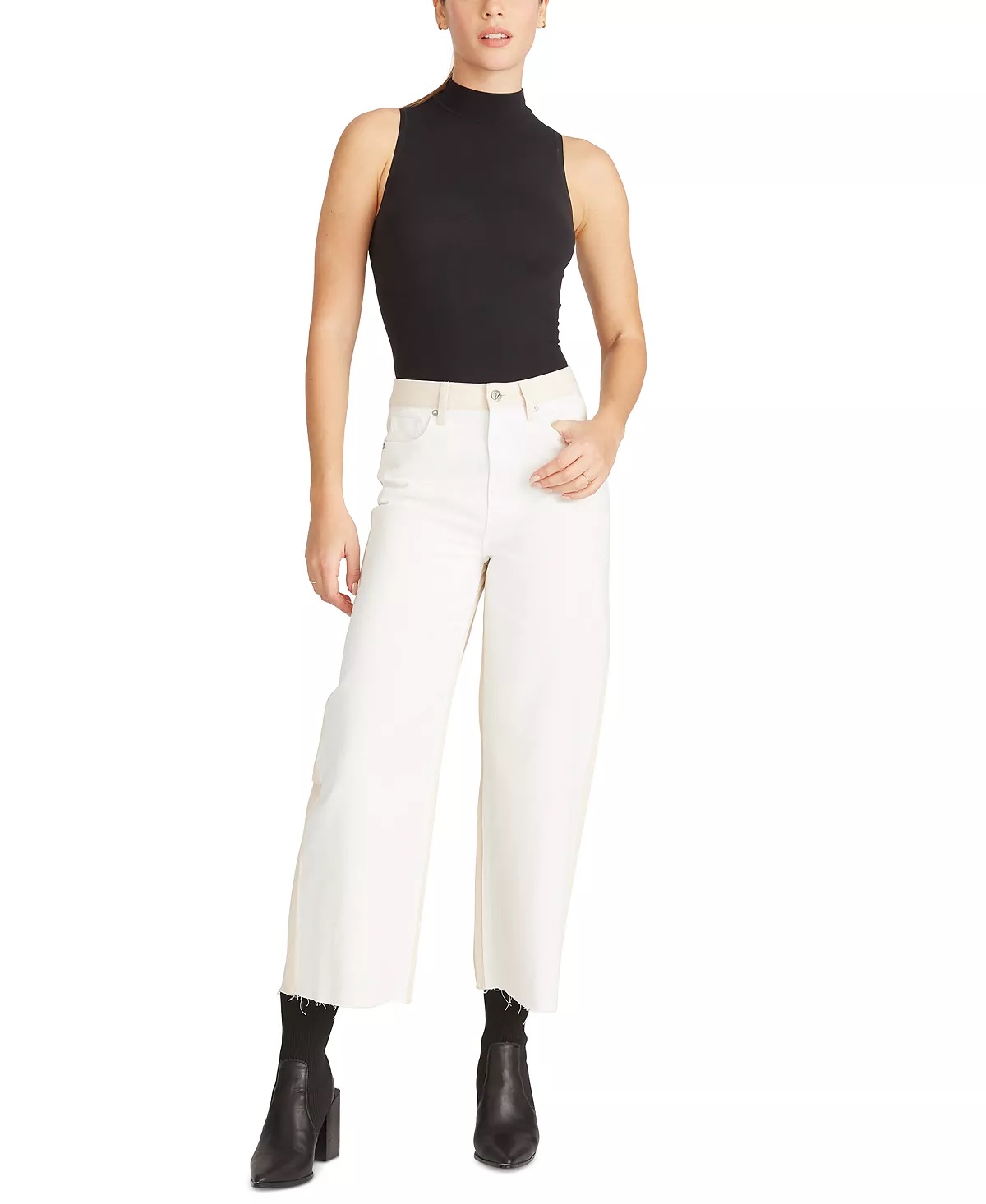 Vigoss Jeans Womens Jett Two Tone Crop Jeans, Creme, 27