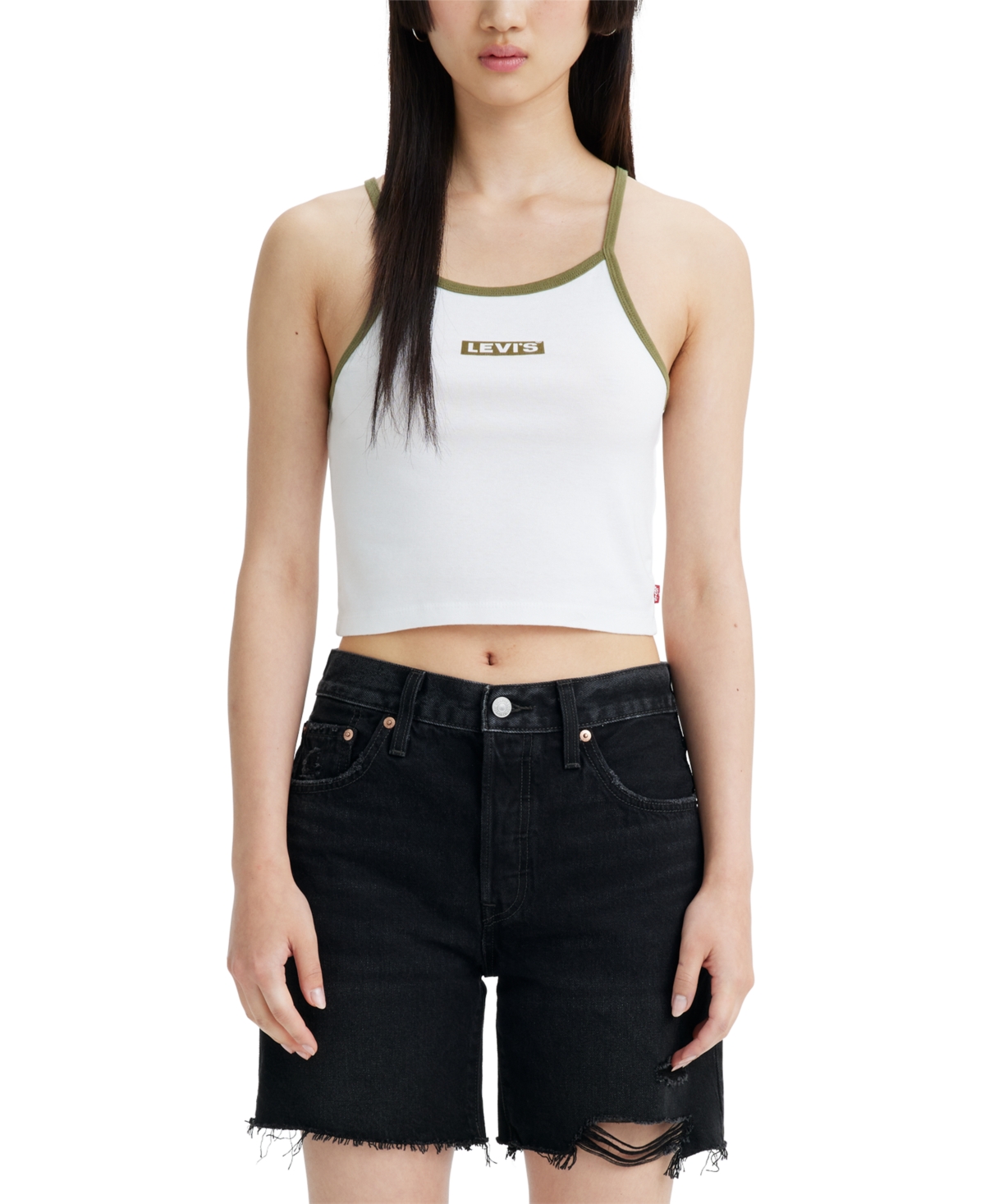 Levi’s Women’s Mazzy Cotton Logo Sleeveless Tank Top, White, XS