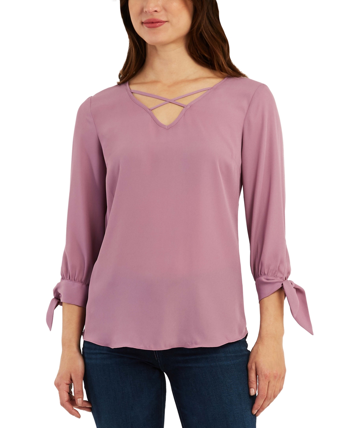 Bcx Juniors’ Mixed-Materials 3/4-Sleeve Top, Lavender, Medium
