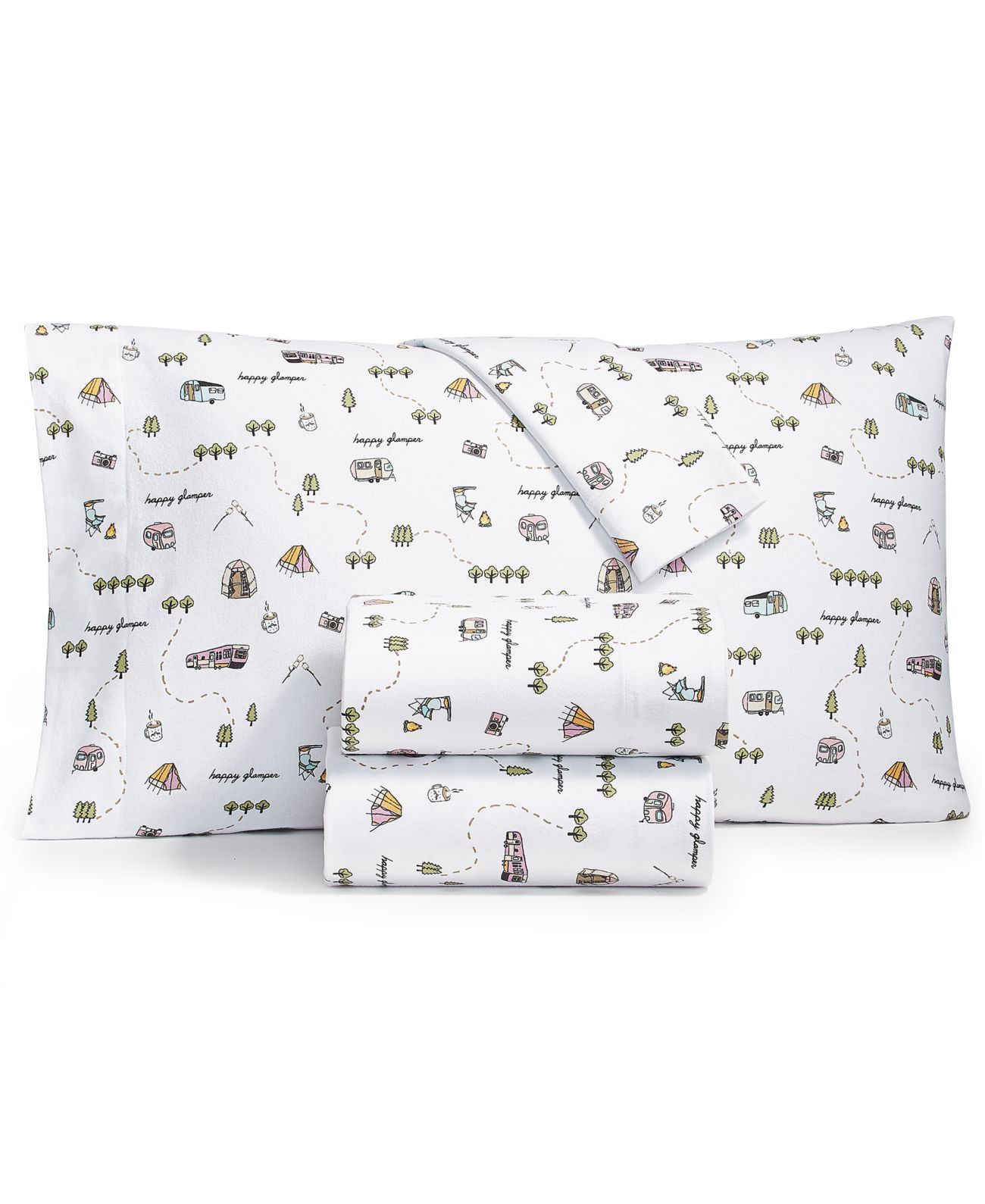 Whim by Martha Stewart Collection Flannel Cotton 4-Pc. Sheet Set, Twin, Happy...