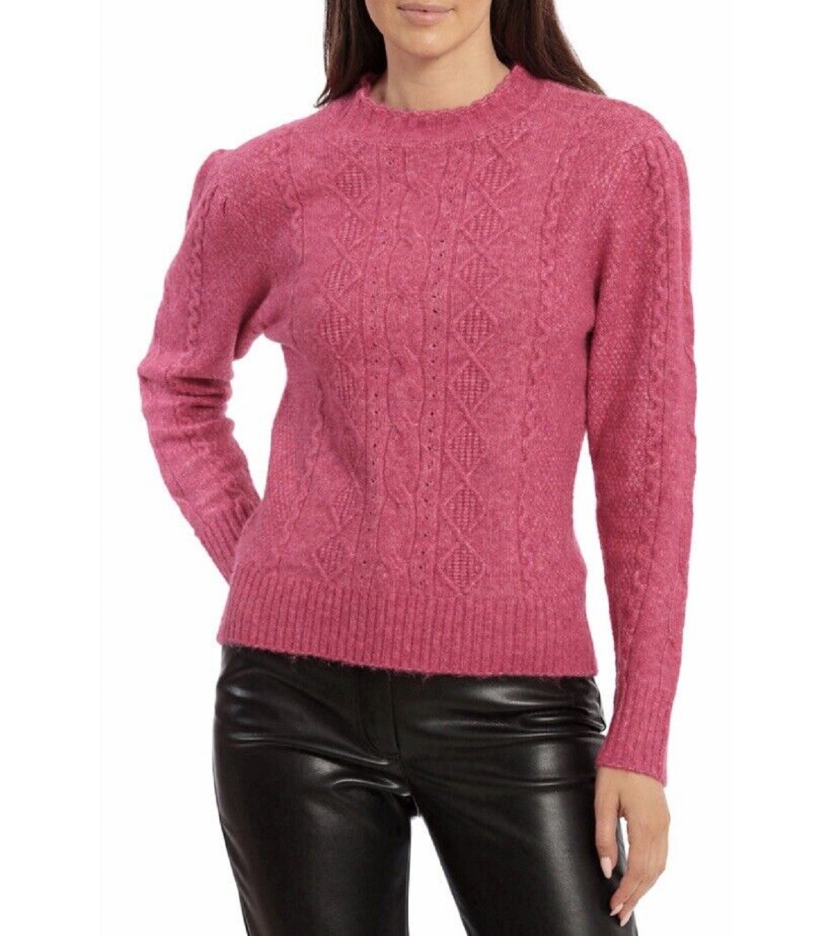 Avec Les Filles Women’s Cable-Knit Pullover Sweater, Fuschia, Medium
