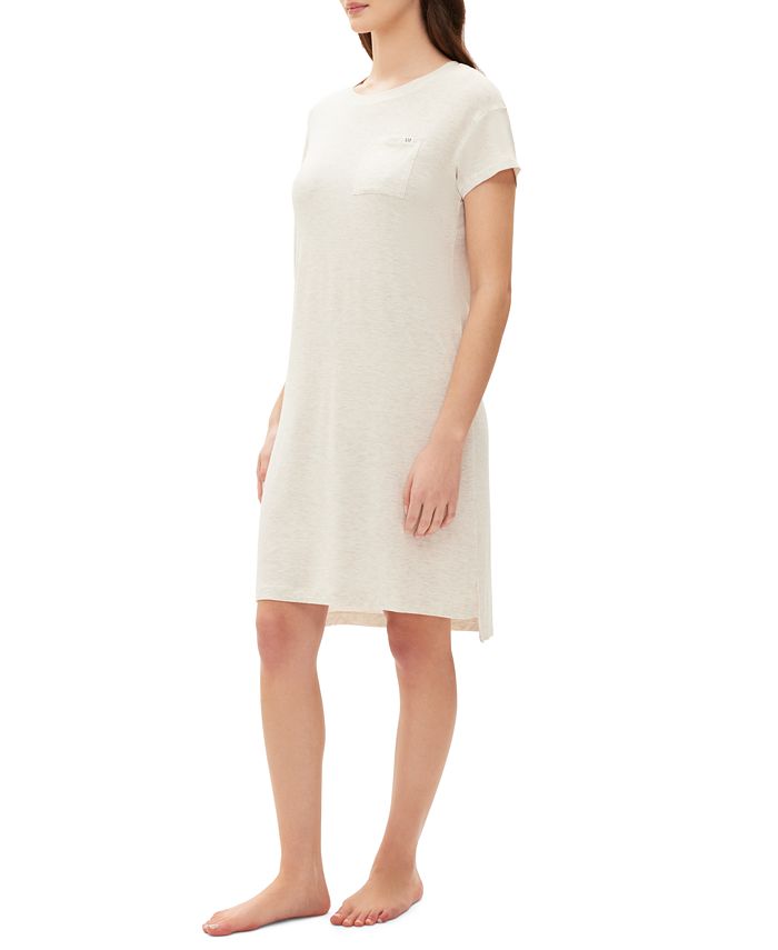GAP Womens Short-Sleeve Striped Dorm Nightgown, Oatmeal, L