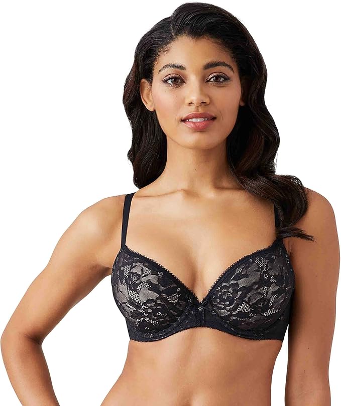 Wacoal Women’s Lace Finesse T-Shirt Bra, Black/Toast, 38DDD